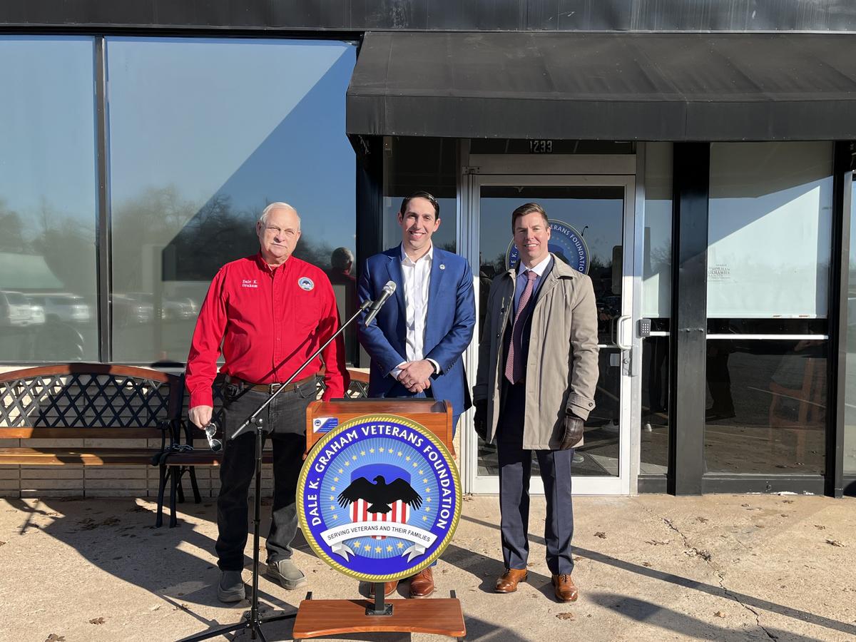 Sen. Adam Pugh, R-Edmond, spoke at the grand opening of the Dale K. Graham Foundation's newest location in Norman Tuesday morning, alongside retired U.S. Marine Corps Lance Corporal Dale Graham and Foundation CEO John Foti.