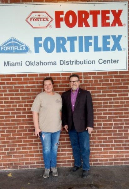 State Senator Micheal Bergstrom, R-Adair, toured the Fortex/Fortiflex warehouse in Miami with warehouse manager Melissa Roher on Friday, March 1, 2019.   The company, which provides American-made rubber and plastic supplies to businesses, operates in the plant previously occupied by Goodrich.