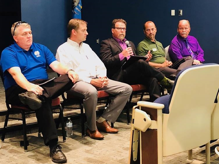 Sen. Micheal Bergstrom (middle) joins (from left to right) David Day, College & Career Coordinator for Pryor Schools, Mike Fuller, President and General Manager of America Castings,  Roger Crutchfield, Deputy Superintendent of Northeast Tech and Dr. Richard Beck, Vice President of Academic Affairs for Rogers State University at the Oklahoma Educators & Industry Partnership (OEIP) Educator Camp and roundtable discussion last month in Pryor.  PHOTO CREDIT:  Stephanie Perryman