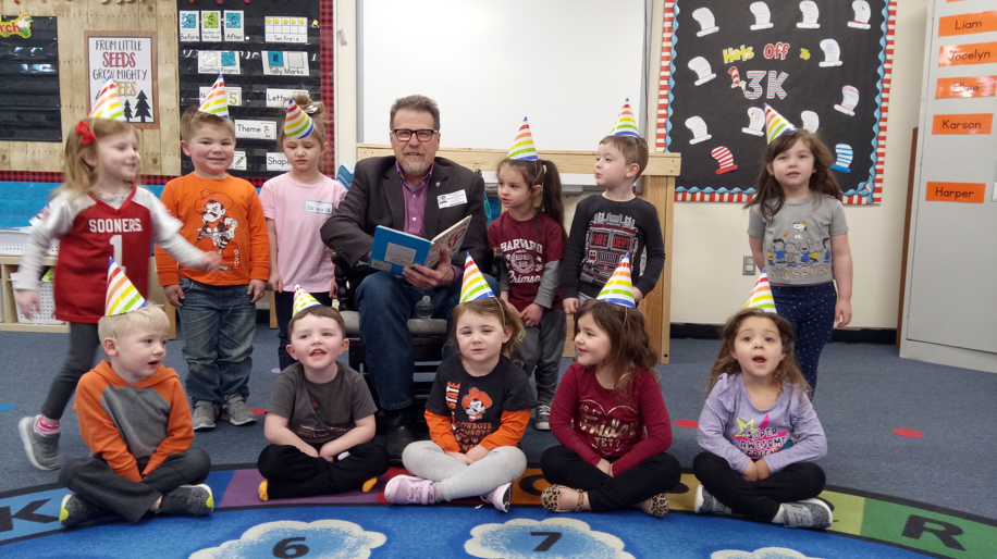 Senator Micheal Bergstrom, R-Adair, joins Kaci Hoffer’s third grade class at Wilson Elementary School in Miami for Read Across America Day on Friday, March 1.