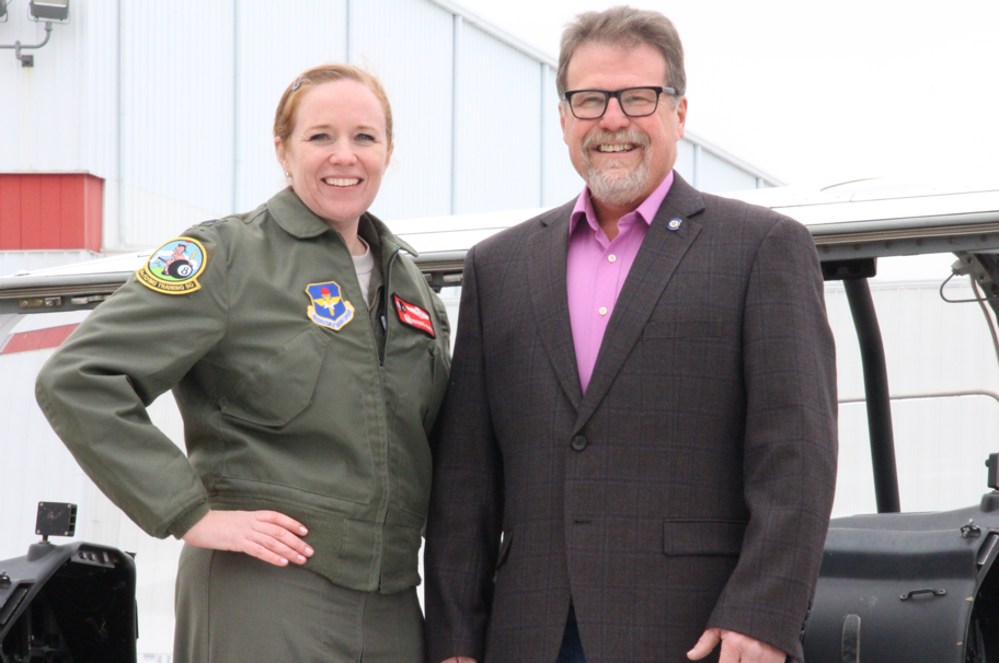 Senator Micheal Bergstrom, R-Adair, joins Vance AFB pilot Lt. Col. Deirdre Gurry at the second annual Oklahoma Women in Aviation and Aerospace Day in Tulsa on December 6