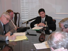 Sen. Kevin Easley discusses possible misspending in the state marriage initiative at a State Capitol news conference.