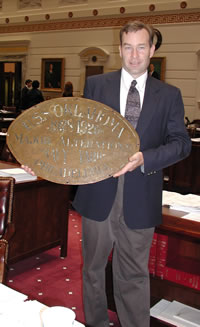Senator Jim Reynolds with Plaque from USS Oklahoma