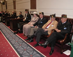 Veterans in the Senate Chamber listened to comments from Senate President Pro Tempore Cal Hobson.