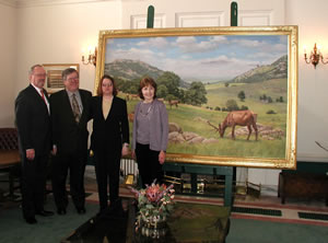 Senator Ford, donors Don and Marilyn McCorkell and artist Barbara Vaupel dedicate "Elk Herd in the Wichita Mountains".