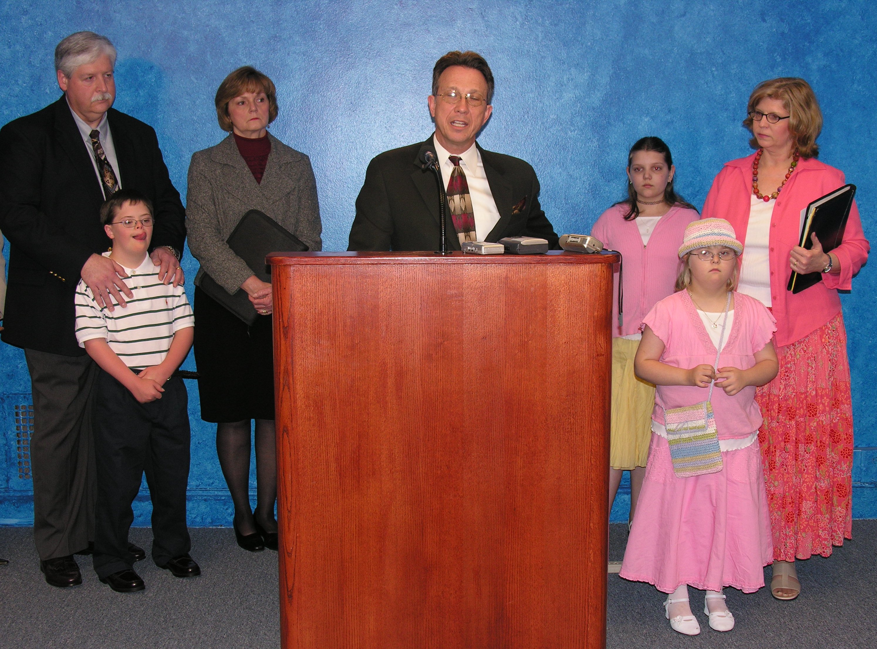 Sen. James Williamson and family members of children with Down syndrome spoke in support of SB 714 on Tuesday.  