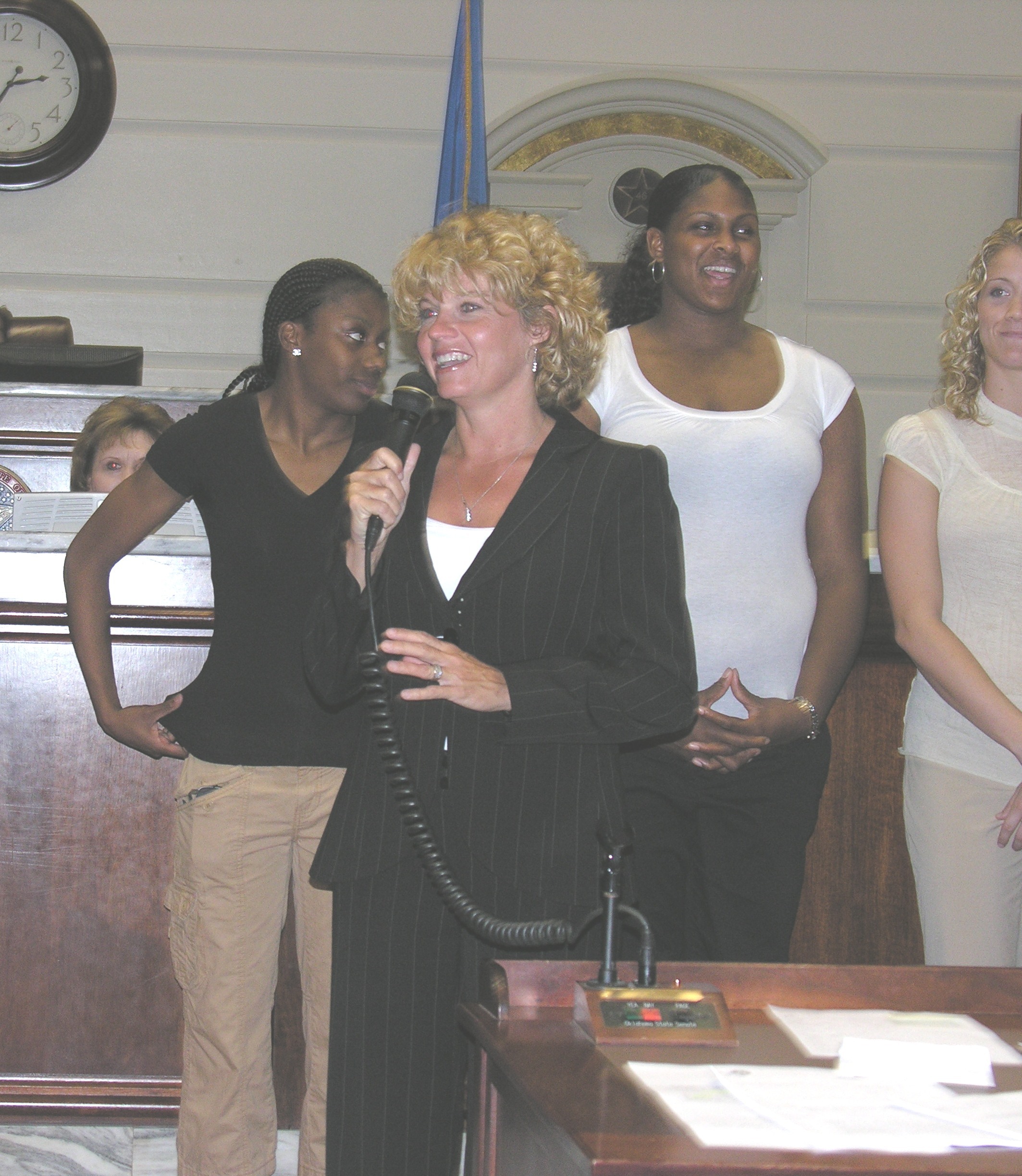 Sherri Coale and members of the OU women's basketball team were honored in the Senate Chamber on Monday.