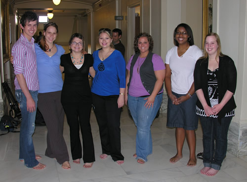 Students from colleges around the state came to the Capitol to raise awareness about the charity started by TOMS Shoes. 