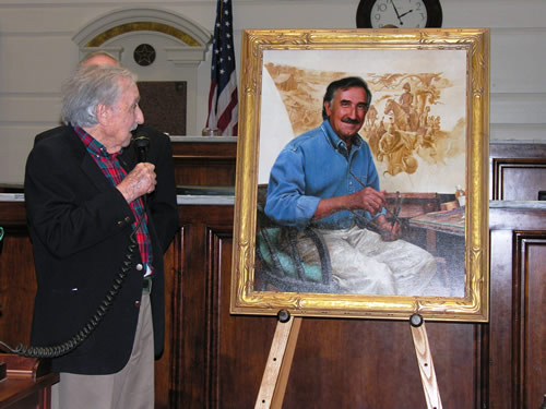 Artist Charles Banks Wilson commends artist Mike Wimmer for his good work. 