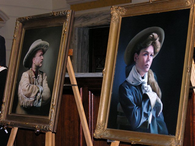 Portraits of Oklahoma's most famous Wild West show personalities, Gordon "Pawnee Bill" LIllie and Lucille Mulhall were unveiled Monday in the Senate.