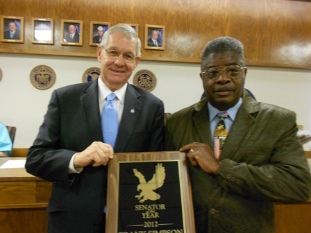 Pete Peterson, Chairman of the Oklahoma Veterans Council, presented Sen. Frank Simpson of Ardmore with the organization's "Senator of the Year" award Tuesday.