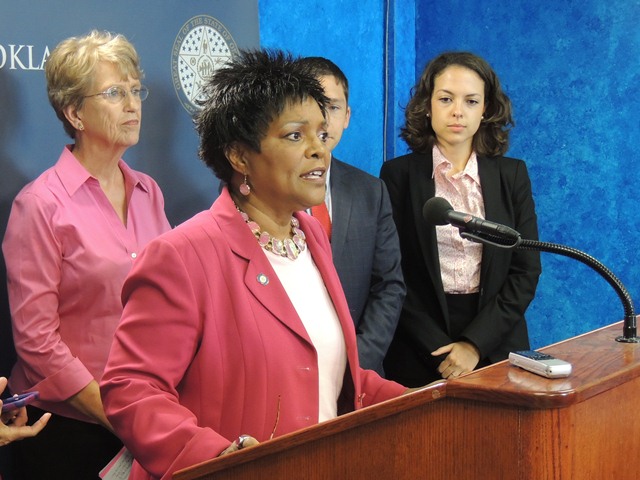 Sen. Constance Johnson (D-Oklahoma County) was joined Monday afternoon by Martha Skeeters, president of the Oklahoma Coalition for Reproductive Justice along with David Brown and Tiseme Zegeye, attorneys from the Center for Reproductive Rights, for a pre
