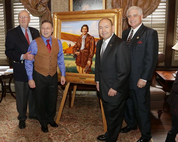 Former Sen. and Preservation Fund President Charles Ford poses with artist Christopher Nick and portrait sponsors Chickasaw Nation Governor Bill Anoatubby and State Rep. Ray McCarter.