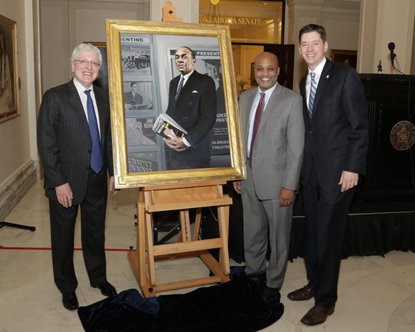 Oklahoma City University Pres. Robert Henry, Kevin Perry of Perry Publishing and Broadcasting,  and Sen. David Holt, R-Oklahoma City, led the fundraising effort for the portrait of Ralph Ellison  and participated in the unveiling ceremony at the state Ca