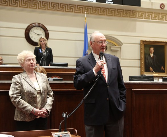 Sen. Charles Ford and his wife, Pat, on the Senate Floor Wednesday.
