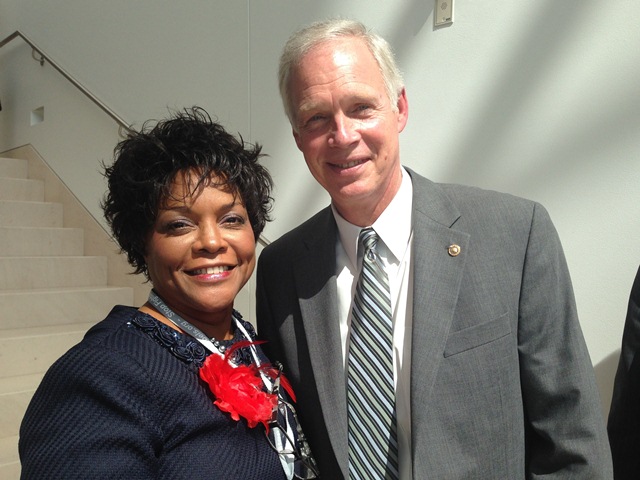 State Sen. Connie Johnson (D-OK County) chats with US Senator Ron Johnson (R-WI)  at the No Labels National Strategic Agenda session in Washington, D.C.