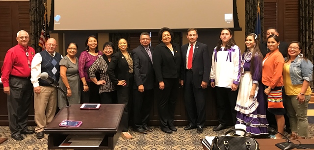 Sen. Ron Sharp gathers with presenters at the State Capitol following the interim study on Teaching Tribal Sovereignty and Tribal Histories in the Public Schools. 