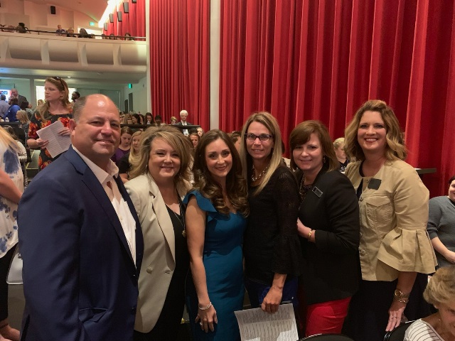 (L-R) Sen. Paul Scott, Rep. Sherrie Conley, First Lady Sarah Stitt, Newcastle Public Schools Assistant Superintendent Kristi Ferguson, Newcastle Public Schools Superintendent Melonie Hau, and Duncan Public Schools Assistant Superintendent Merry Stone at 